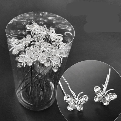 Bridal Plate Hair Fork U Shaped Clip Diamond And Flower Hair Clip A8 - Shop at LoveMi