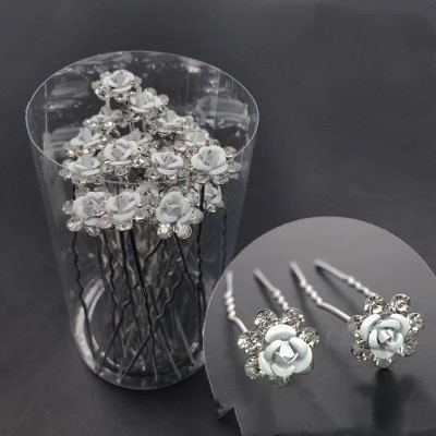 Bridal Plate Hair Fork U Shaped Clip Diamond And Flower Hair Clip A7 - Shop at LoveMi