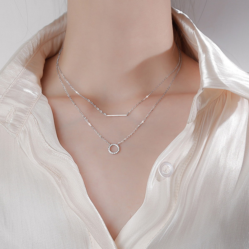 Double-Layer Ring Horizontal Long Zircon Double-Layer Clavicle Chain