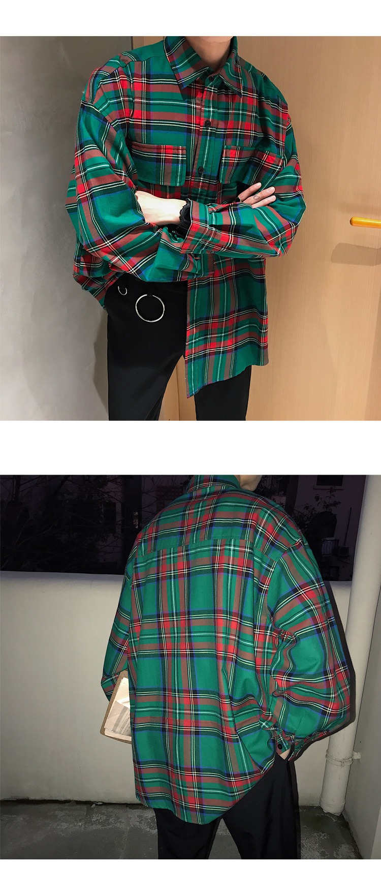 Spring Handsome Tooling Plaid Shirt Korean Version Of The Trend Ins Bottoming Shirt Men's Loose Student Temperament Shirt Men