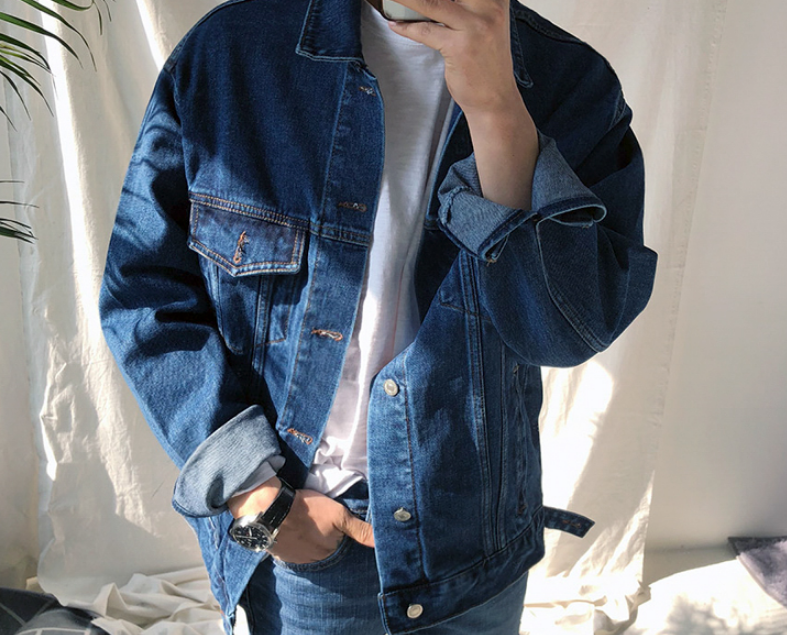 Title 2, Mens Denim Jacket Autumn Korean Style Loose Tr...