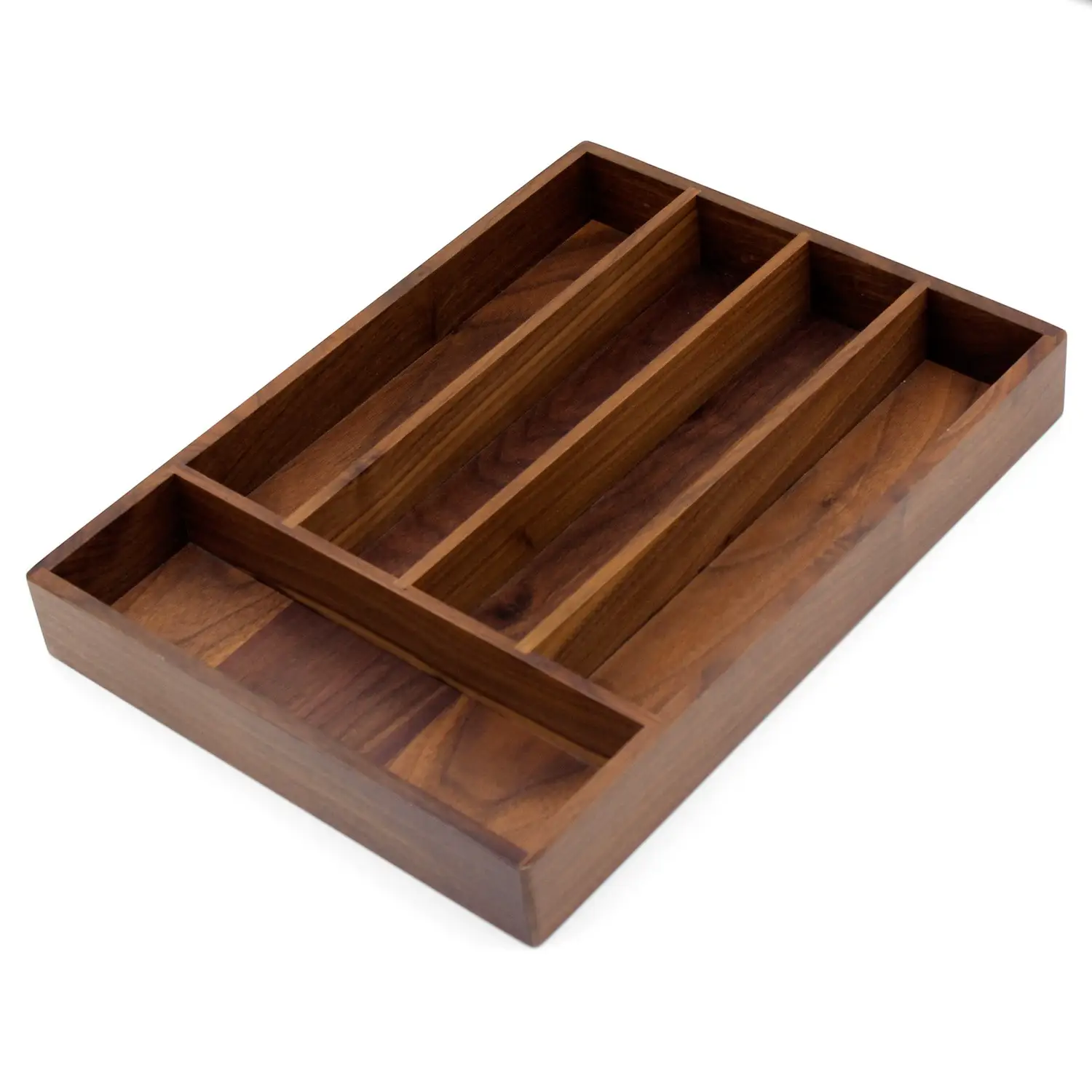 Wooden Cutlery Drawer Organizer Tray for Kitchen Utensils