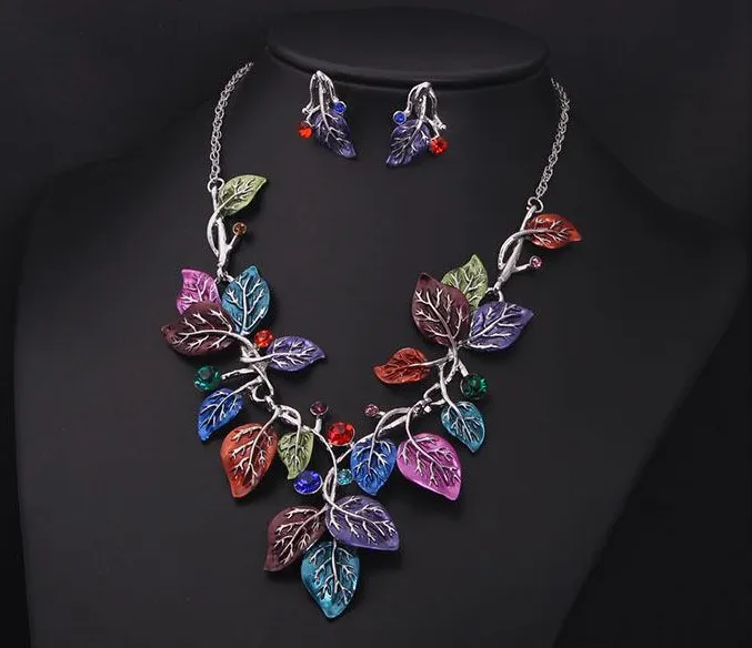 Europe and the United States big jewelry sets, color leaves, short clavicle necklace, bridal dress, female fashion accessories - Color