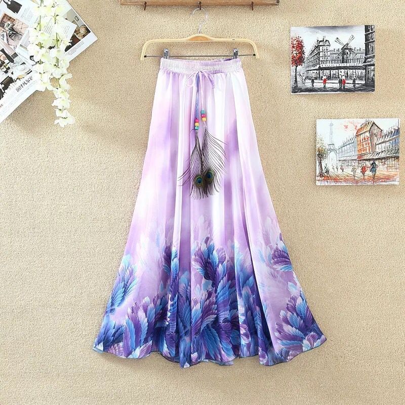 Bohemian Chiffon Print Skirt Floral Fairy Dress Holiday Beach Women's Wear Floral - Shop at LoveMi