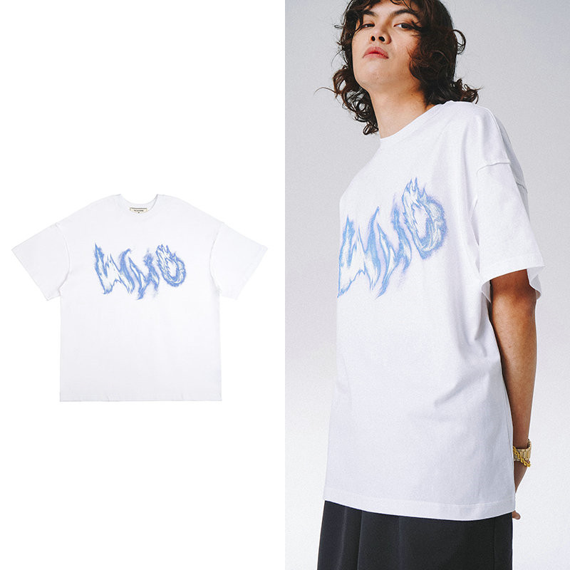 Flame Letters Print Short Sleeve T-shirt