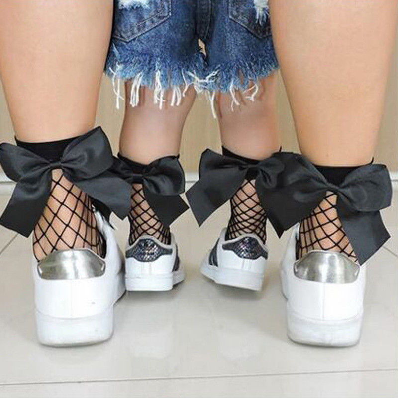 Mesh Fishnet Stockings Sexy Oversized Bow Ladies Net Stockings New Mid-Length Socks