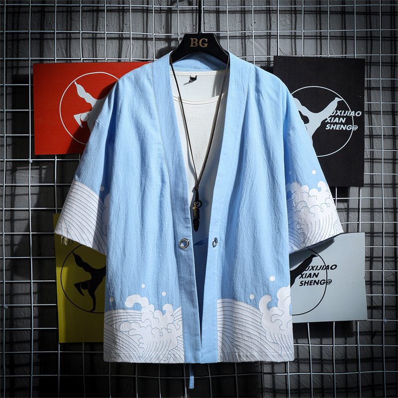  Summer New Products Casual Loose Cotton Linen Robe Hanfu Large Size Men's Japanese Hot-selling Cardigan Trend