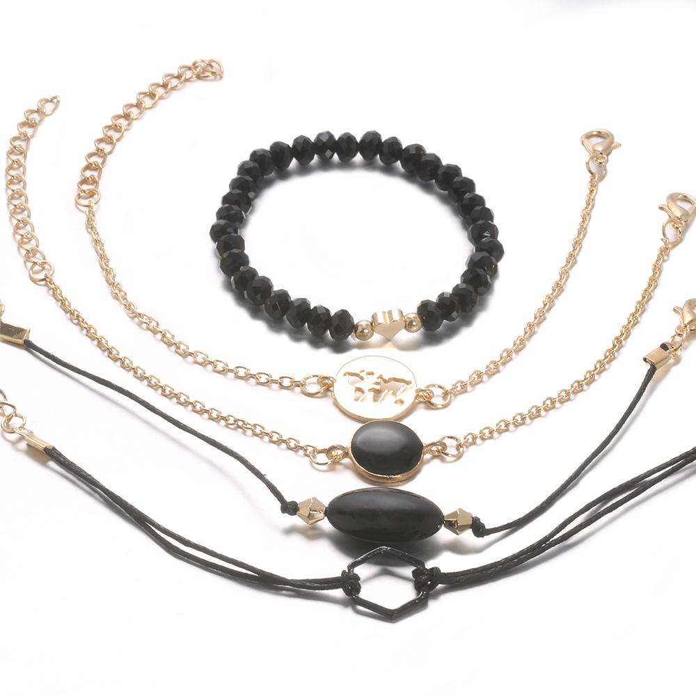 5-piece Set Of Round Inlaid Geometric Black Gems