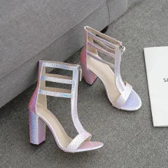 Thick-heeled Roman Shoes Summer Tide Front Zipper High-heeled Snake Print High-top Sandals - 40-Colour - View 1