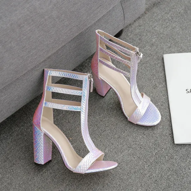Thick heeled Roman Shoes Summer Tide Front Zipper High heeled Snake Print High top Sandals 40 Color - Shop at LoveMi