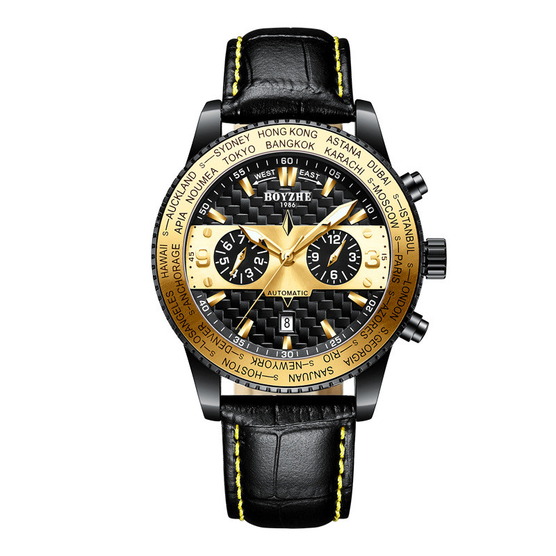 Boyzhe Fashion High-End Leather Strap Waterproof Mechanical Watch New Wholesale Custom Men'S Watch