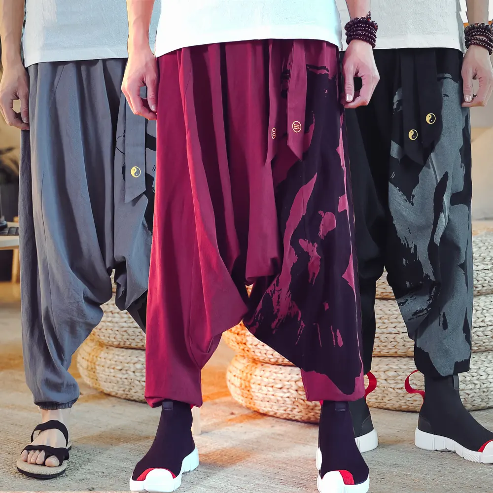 Chinese Style Cotton and Linen Baggy Men's Loose Cropped