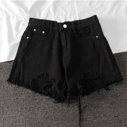 Summer New Denim High Waist Korean Shorts Women Loose Holes Chic Tassel A Word Wide Leg Hot Pants Trend Black - Shop at LoveMi
