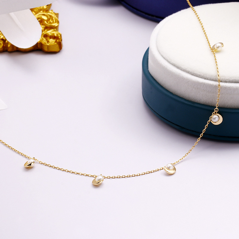 Summer New Accessories Female Natural Pearl Necklace Clavicle Chain 925 Silver Moon Necklace