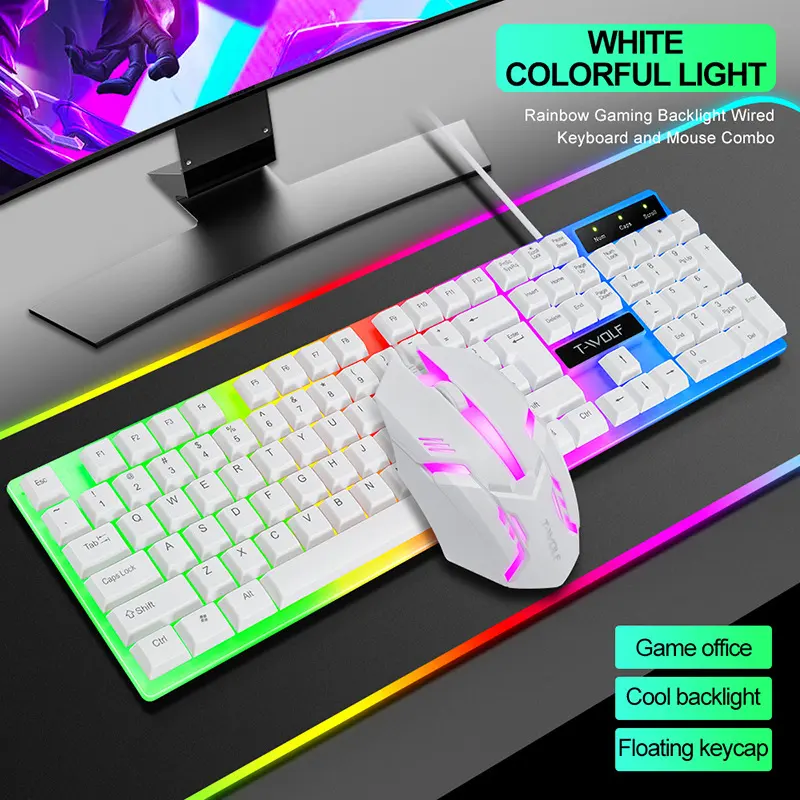 Wired Rainbow Backlit USB Interface Game Keyboard Ergonomic