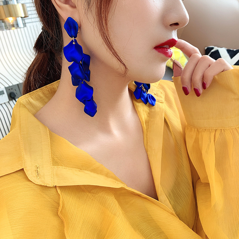 925 Silver Needle Rose Petal Earrings European And American Exaggerated Fashion Long Tassel Earrings Net Red Temperament New Earrings