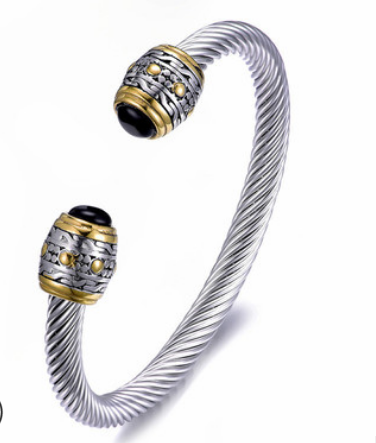 Retro Bracelet Tide Explosion Titanium Steel Gold Two-Color Bracelet Stainless Steel Cable Bracelet Street Shot