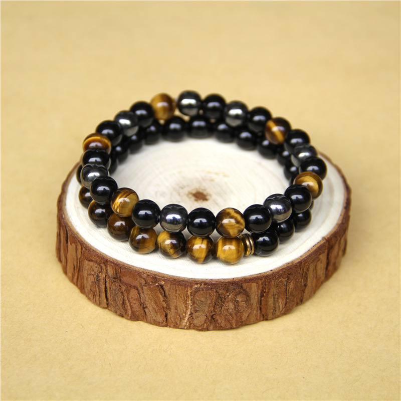 Men'S Bracelet Beads Natural Stone Black Agate Hematite