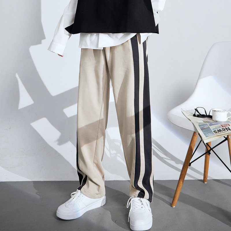 Cotton Loose Straight Leg Elastic Wide-leg Pants Striped Casual Pants Men's Sports Pants