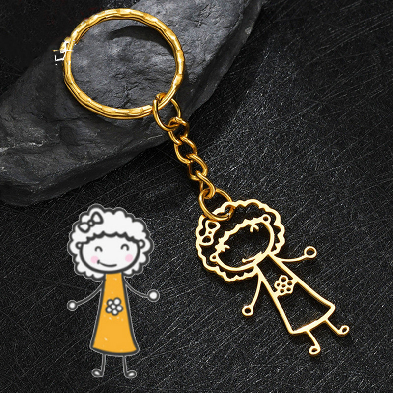 Rusty Steel Children's Cartoon Hand-Drawn Graffiti  Name Necklace