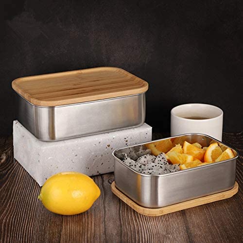 Japanese Style Bamboo And Wood Cover Rectangular Three-Grid Stainless Steel Lunch Box
