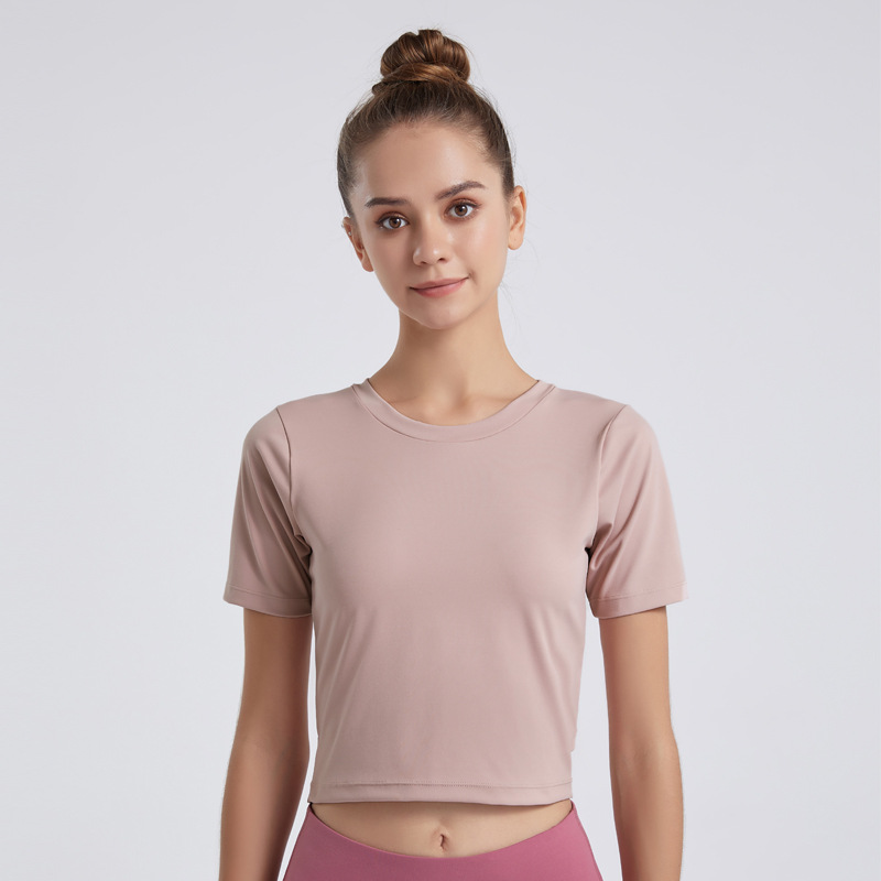 New Style Yoga Clothes Short-sleeved Nude Umbilical Open Back Top Women's Slim And Quick-drying