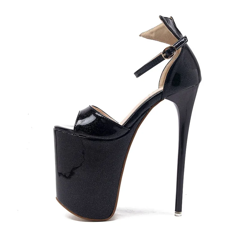 Summer Sandals Ultra-high Stiletto 19cm Patent Leather Bow Hate The Sky High - Black