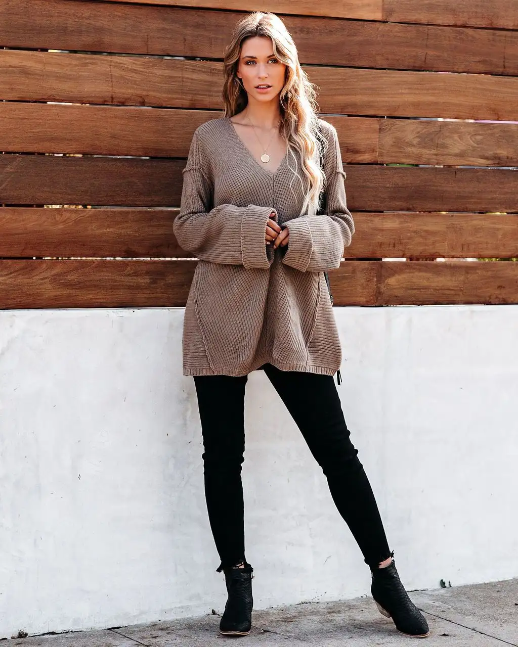 V-neck stitching Hedging,Knitting Hedging Sweater Female
