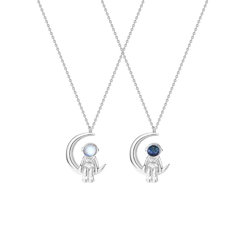 Silver Astronaut Necklace Female Astronaut Clavicle Chain Niche Design Gift Jewelry
