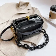 New Trendy Texture Glossy Small Bag Female Bag Fashion Popular Chain Box Bag Female Bag Shoulder Messenger Bag - Black - View 1