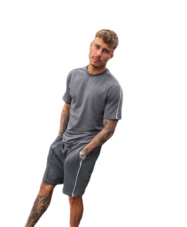 Men's Light Khaki Short Sleeve T-Shirt Sports Suit