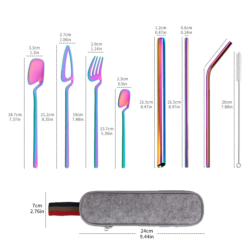 Title 4, Stainless Steel Straw Combination Knife, Fork A...