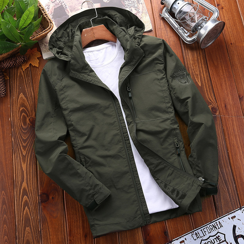 Men's Casual Quick Drying Breathable Thin Hooded Windbreaker Jacket