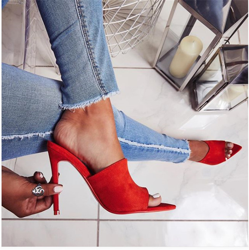 Classic Glossy Skinny Stiletto High Heel Leopard Print Slippers