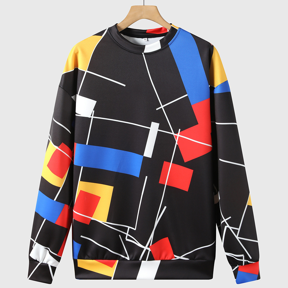 New Men's Sweater Men's Round Neck Long Sleeve Color Block Sweater