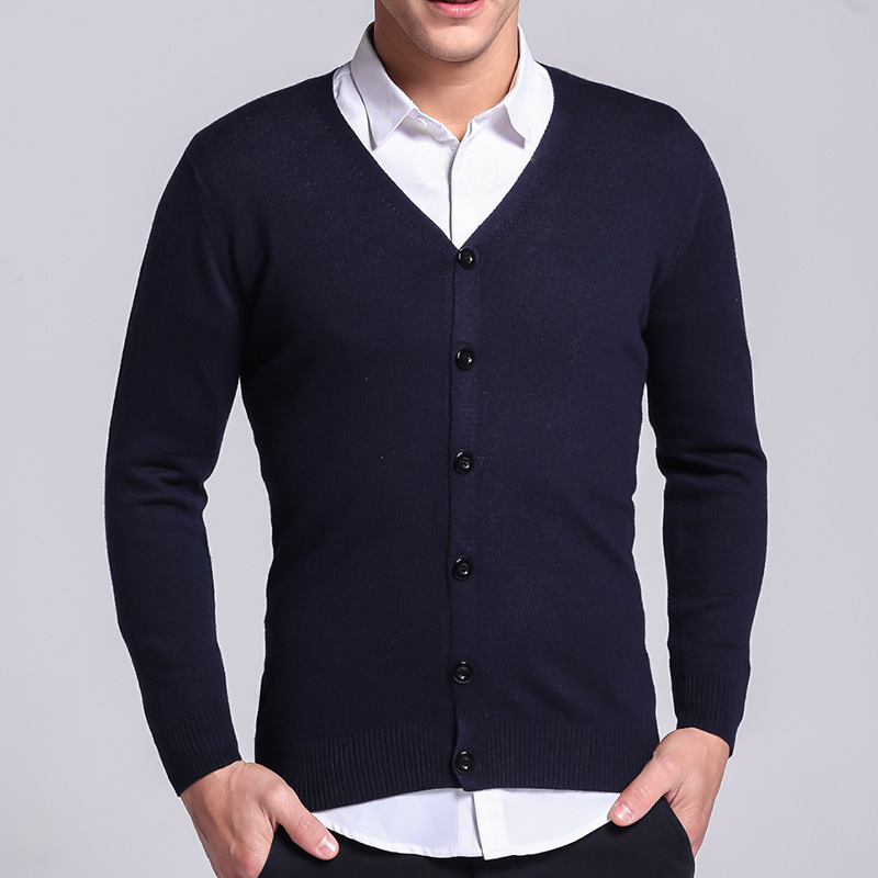 Knit Cardigan Men's V Neck Solid Color Thin Sweater