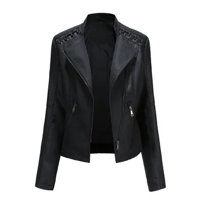 Women's Leather Jackets Women's Short Jackets Slim Thin Leather Jackets Ladies Motorcycle Suits - Black