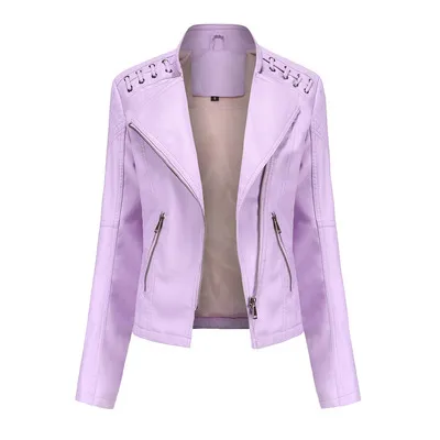 Women's Leather Jackets Women's Short Jackets Slim Thin Leather Jackets Ladies Motorcycle Suits Light Pink - Shop at LoveMi