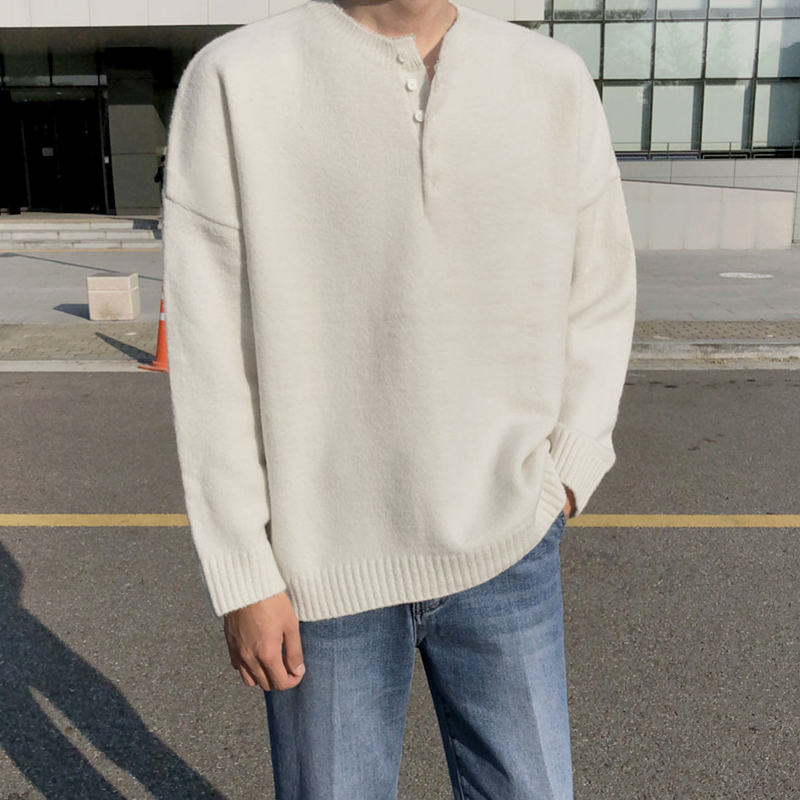 V-neck Sweater Men's Loose Knit Sweater Top