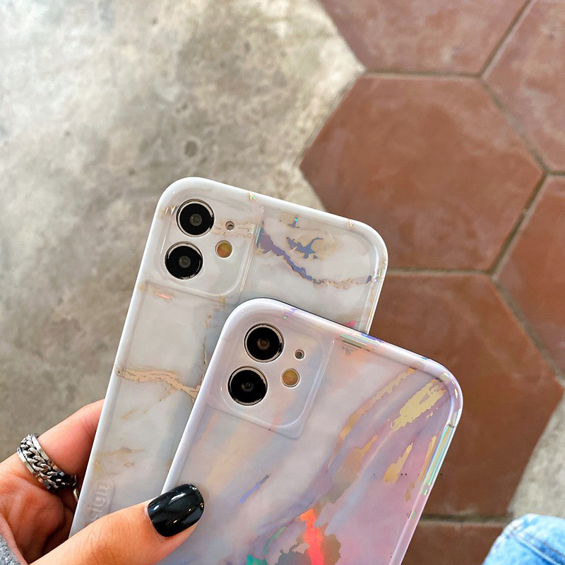 Compatible with Apple , Cold Wind Laser Marble Straight Edge Apple 12promax Mobile Phone Case