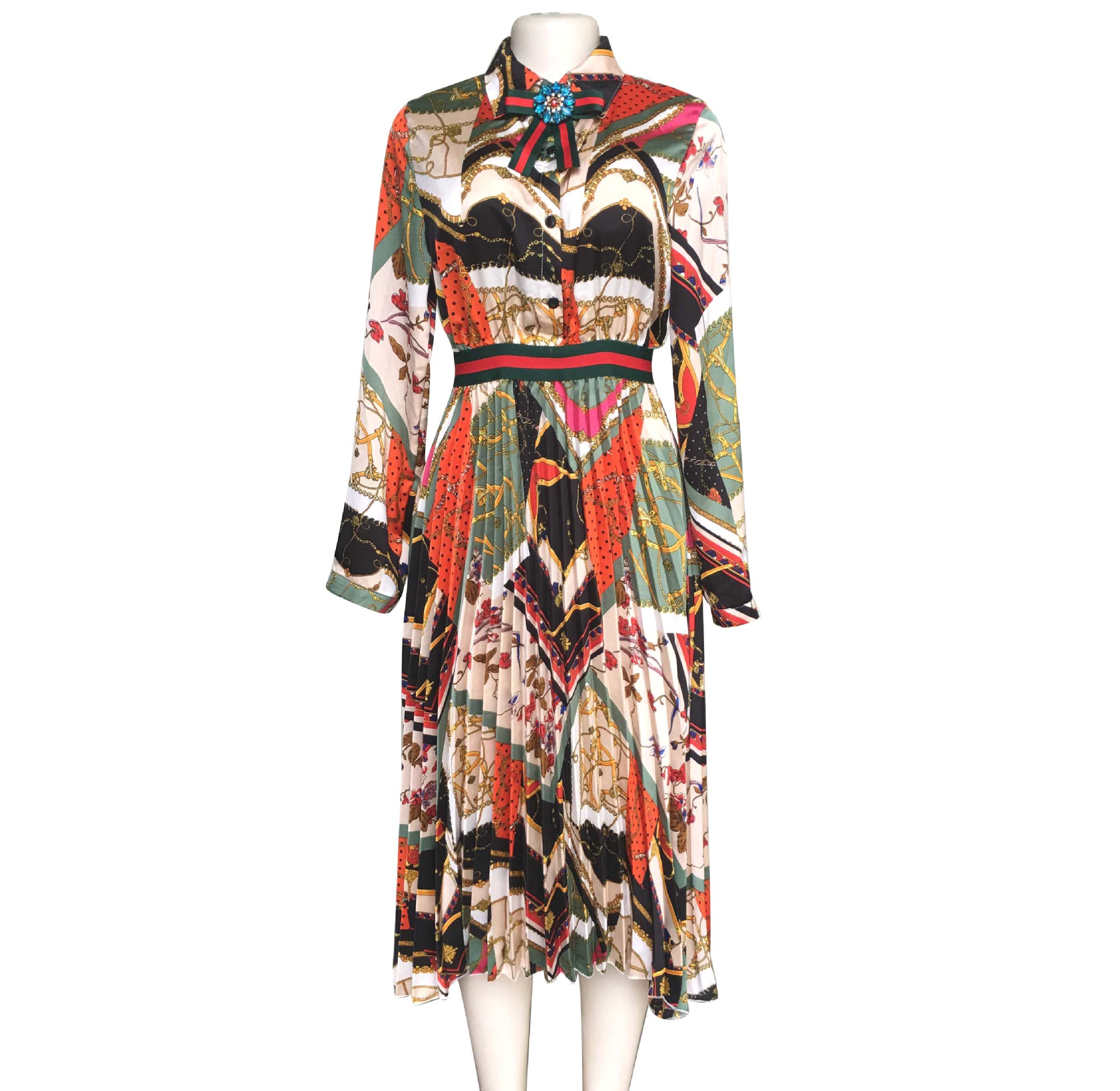 Women's Fashion Shirt Collar Waist Long Skirt