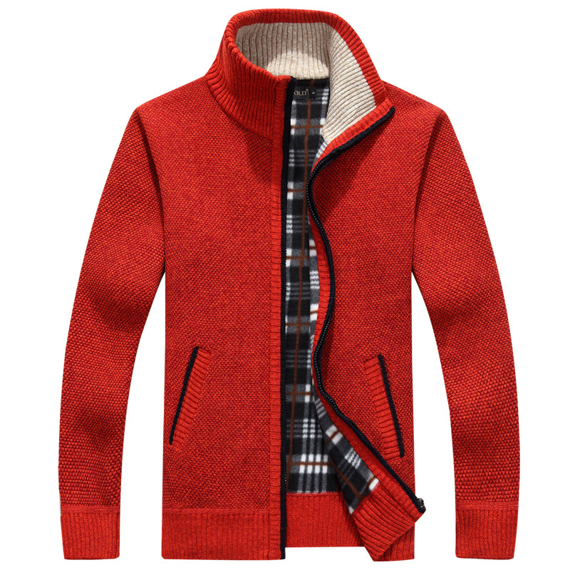 Cardigan Zipper Sweater Thicken Plus Fleece Stand Collar Men's Loose