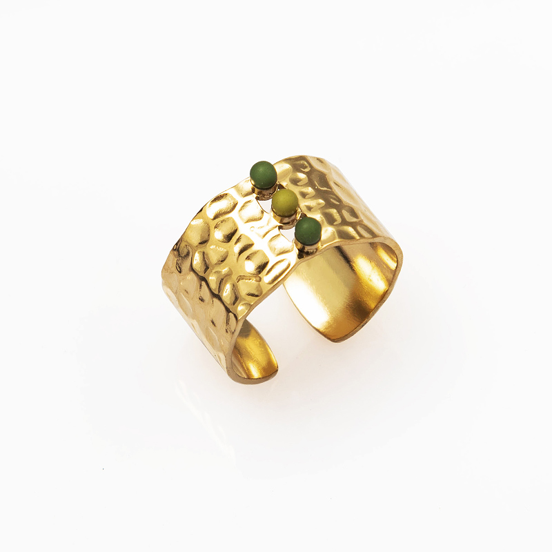 European And American Retro Open Gold Women's Stainless Steel Ring Geometric 18K Gold Plating Inlaid Gemstone Titanium Steel Ring