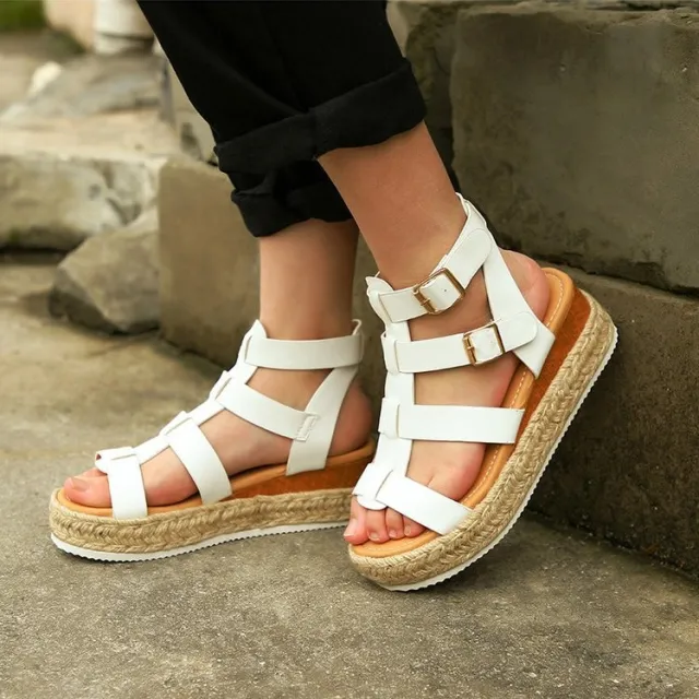 New Women's Sandals Round Toe Large Size Women's Shoes Wedge Sandals White - Shop at LoveMi
