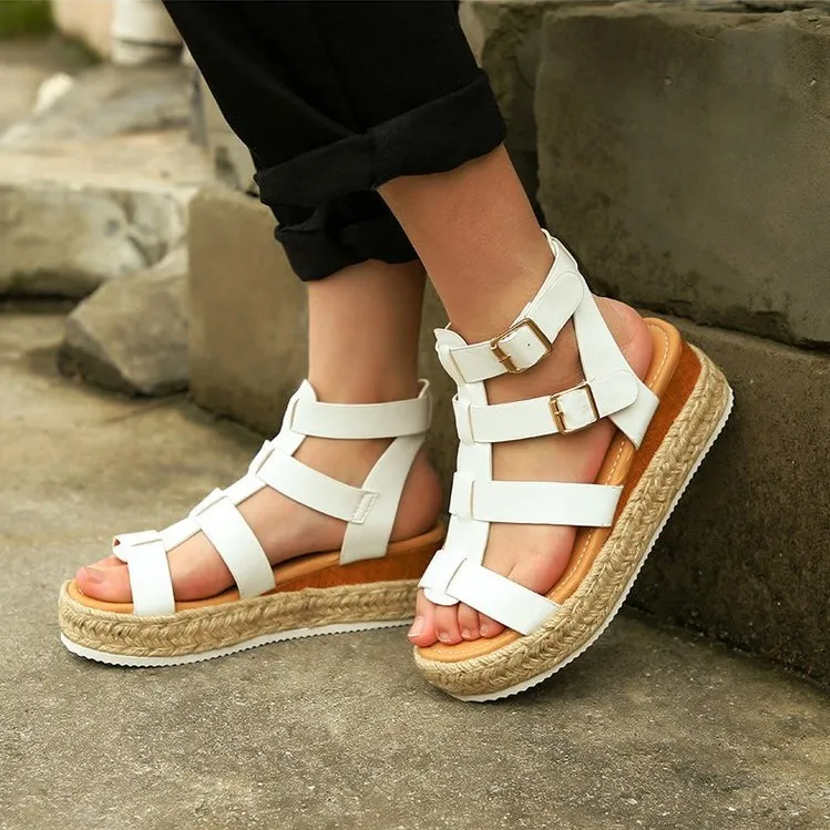 New Women's Sandals Round Toe Large Size Women's Shoes Wedge Sandals - White
