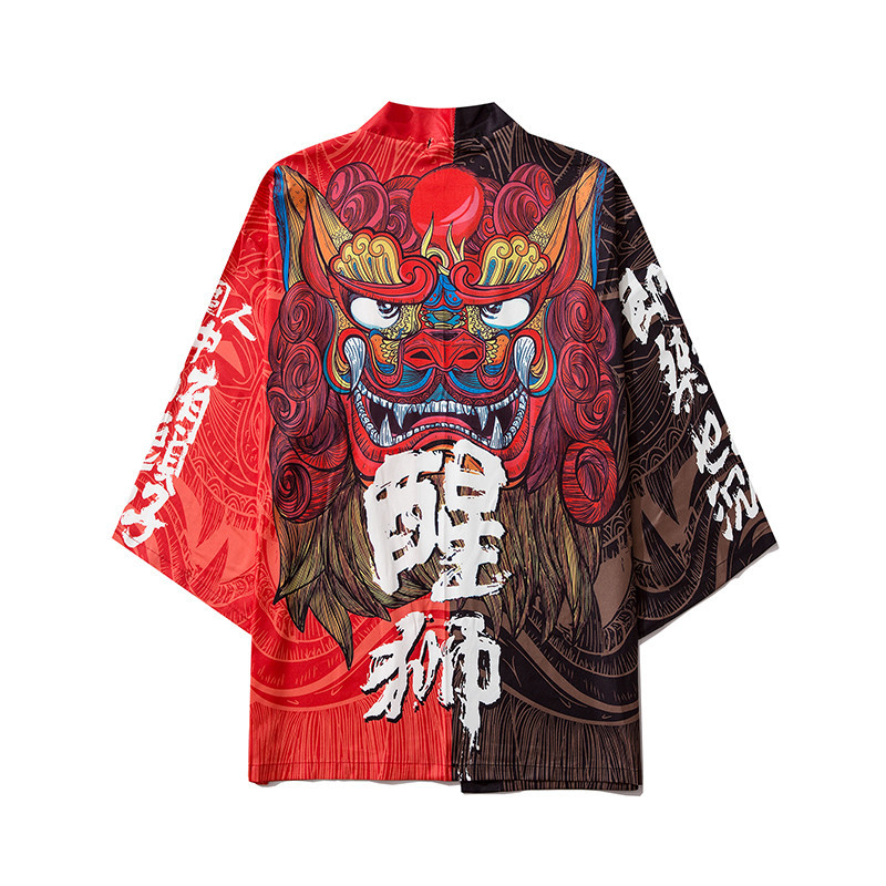 Chinese Style Lion Awakening Seven-Point Sleeve Hanfu Road Robe 20ss Summer Cross-Border Ins Trend Couple Holiday Shirt Jacket