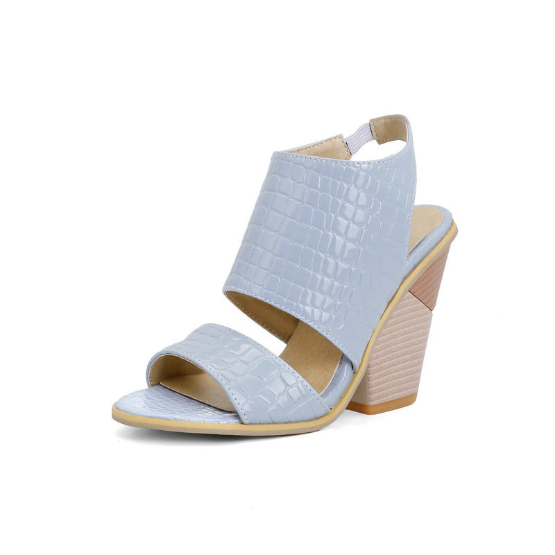 Roman Sandals Crocodile Pattern Thick Heel Sandals Plus Size Wedge Sandals Blue - Shop at LoveMi