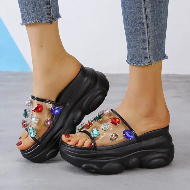 Summer New Style European Platform Platform Pancake Fashion Slope With Open toed Slippers Black - Shop at LoveMi
