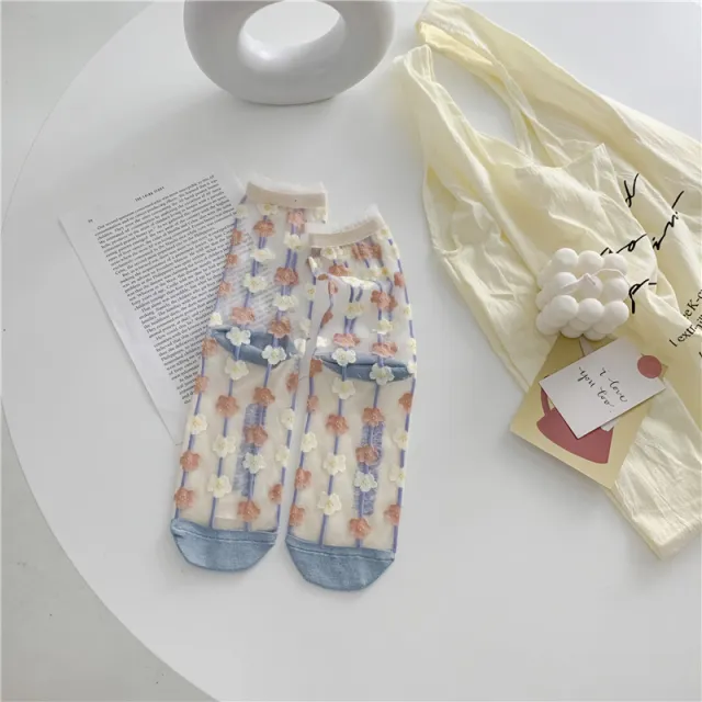 Retro Personality Breathable Glass Silk Socks Japanese Bright Color Socks Pink - Shop at LoveMi