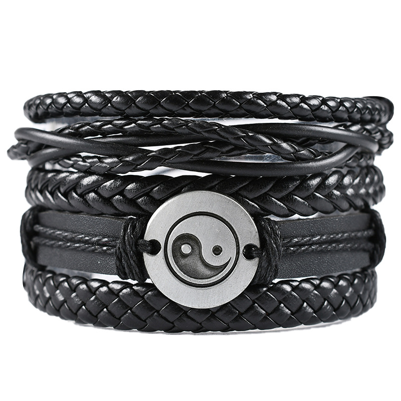 Alloy Gossip Leather Bracelet 5 Combination Multilayer Set